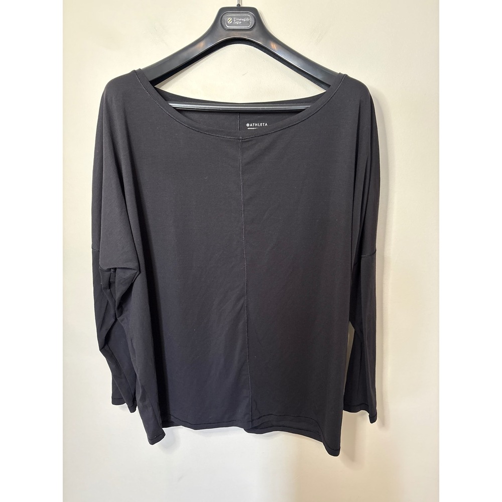 Athleta Womens XL Black Oversized Long Sleeve Boat Neck T-Shirt Top Relaxed